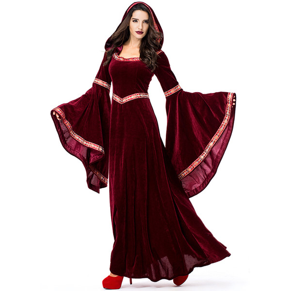 GLAMCARE New Halloween Wiine Red Vampire Wizard Costume European retro Palace Dress