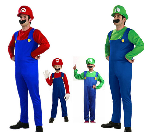 Free Shipping Funny Cosplay Halloween Costumes Super Mario Luigi Brothers Plus Size Plumber Boys Girlds Women Men Party Costume