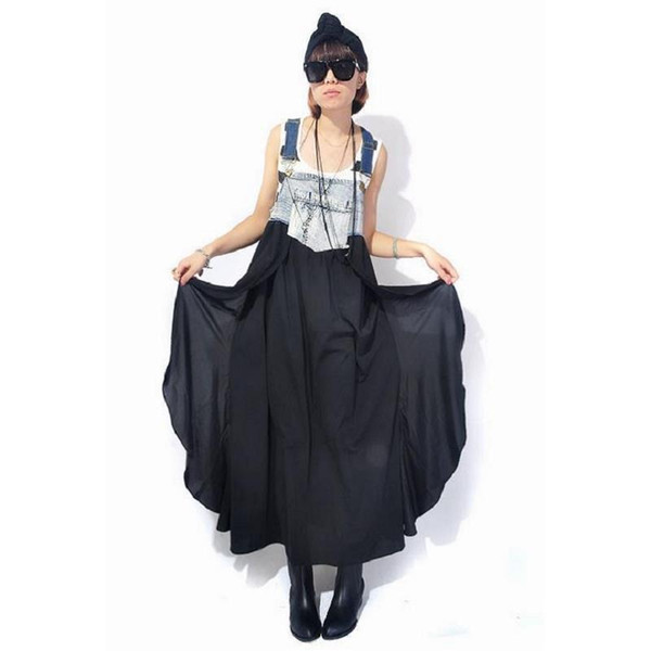 New Summer Style Ruffled Loose Shoulder-Straps Chiffon Cowboy ress