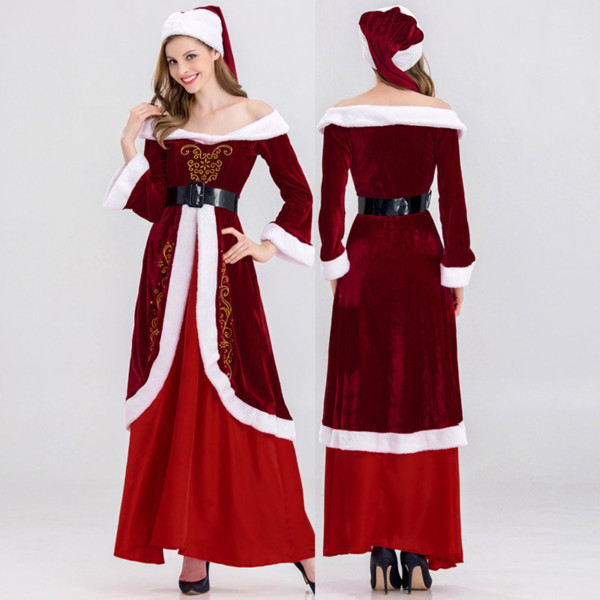 Luxury Full Set of Christmas Costumes Santa Claus for Women Red Christmas Clothes Santa Claus Costume Suit Dress