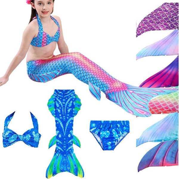 3pcs Set Children Baby Kids Swimming Vivi Mermaid Tail Fins Costume Cosplay Outfit Clothing for Girls Mermaid Tails Swimming (No Monofin)