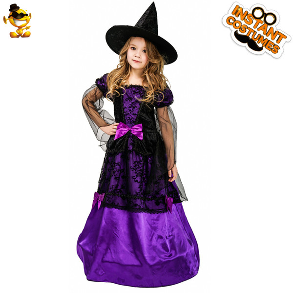 DSPLAY Halloween Mystical Witch Costume Kids Purple Noble Elegant Long Dress Witch Fancy Costumes For Christmas Cosplay