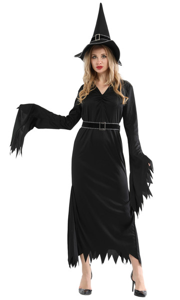 Shanghai Story Sexy Witch Costume Adult Womens Magic Moment Black Evil Witch Halloween Carnival