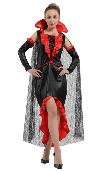 Shanghai Story Halloween Sexy Dark Vampire Queen Costumes Cosplay Women's Vampire Masquerade Halloween Dress+Cloak Costumes