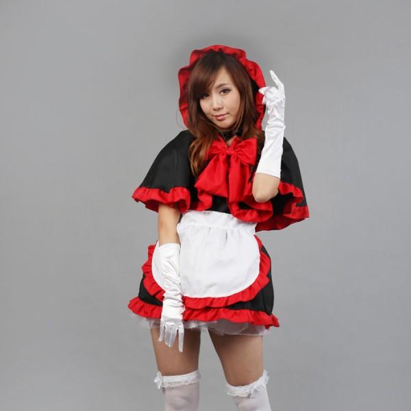 Shanghai Story women girl anime Maid Halloween Cosplay costumes black and red maid Cloak outfit maid dress set