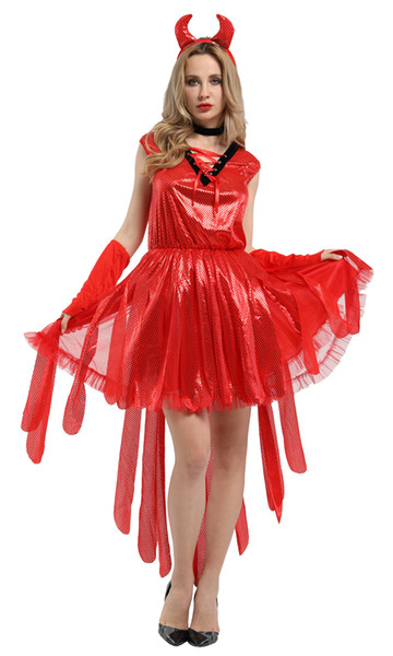 Shanghai Story Halloween Costume For Adult Long Scary Red The Shining dress carnival Women Gothic Devil Dame