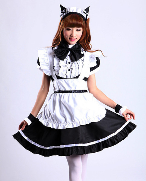 Shanghai Story Women Cat Ear French Maid Cosplay Dress Halloween Costume 2 color