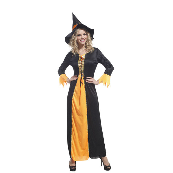 Shanghai Story Women Witch Halloween Costumes orange and black witch cosplay costume sexy dress