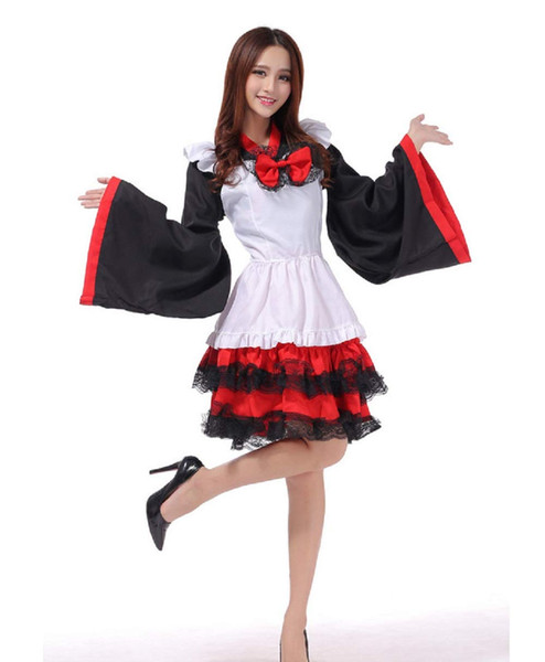 Shanghai Story Black Red Japan Kimono Cosplay Costumes Halloween Dress Lolita Dress