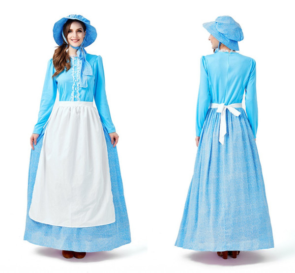 Plus Size Light Blue Lace Germany Bavaria Oktoberfest Beer Girl Costume Wench Beer Maid Festival Party Dress With Hat And Apron CPA3066