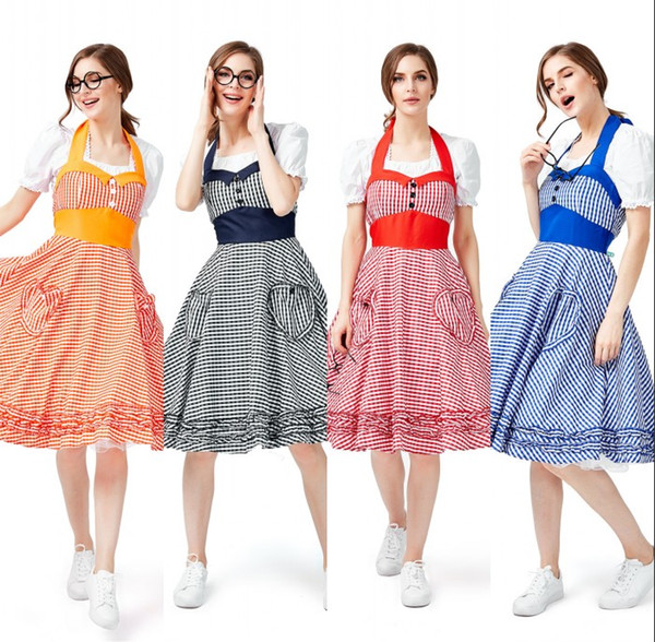 Women Ladies Oktoberfest Costumes Dress Swing Farm Garden Beer Maid Authentic German Dirndl Party Halloween Sweet Dress CPA3061