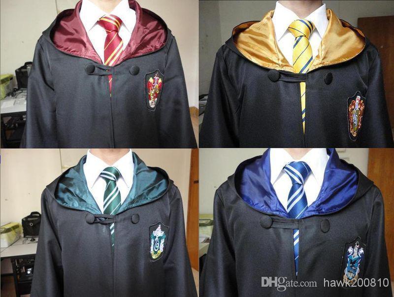 Free Shipping Harry Potter Cosplay Hogwarts Robe Cloak Which a Tie Gryffindor/Slytherin/Hufflepuff/Ravenclaw 4 House 4 Size Can Chose