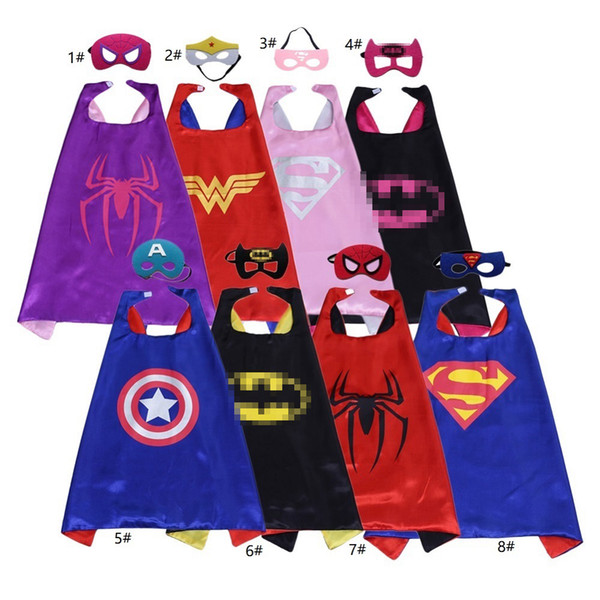 8 styles 2-layer kids Superhero cape and mask superhero cosplay cartoon Halloween costumes party favors Birthday gifts