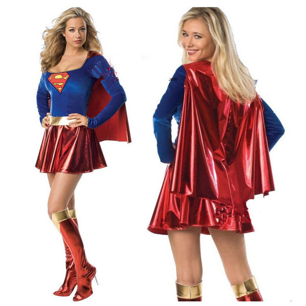 Supergirl Cosplay Costumes Clothes Super Woman Sexy Fancy Dress with Boots GirlsHalloween Costumes