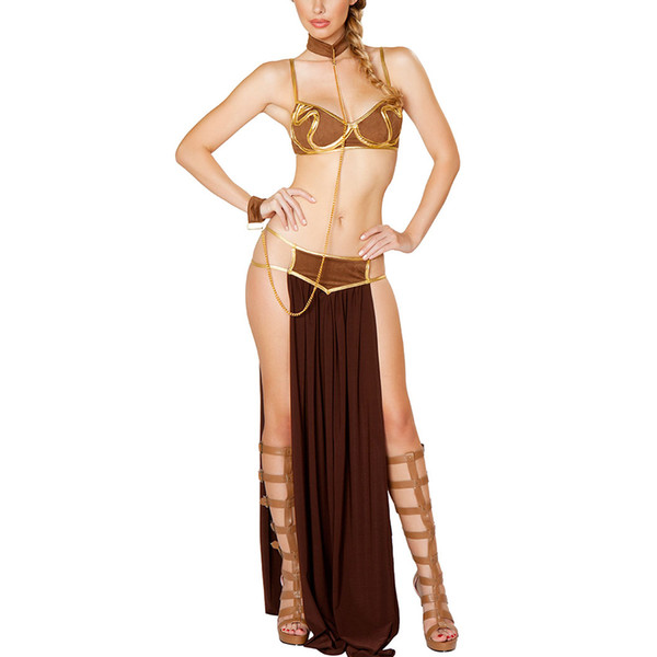 2017 Sexy New Fashion Carnival Women Cosplay Party Halloween Costumes Sexy Princess Leia Slave Costume Bra+skirt Black