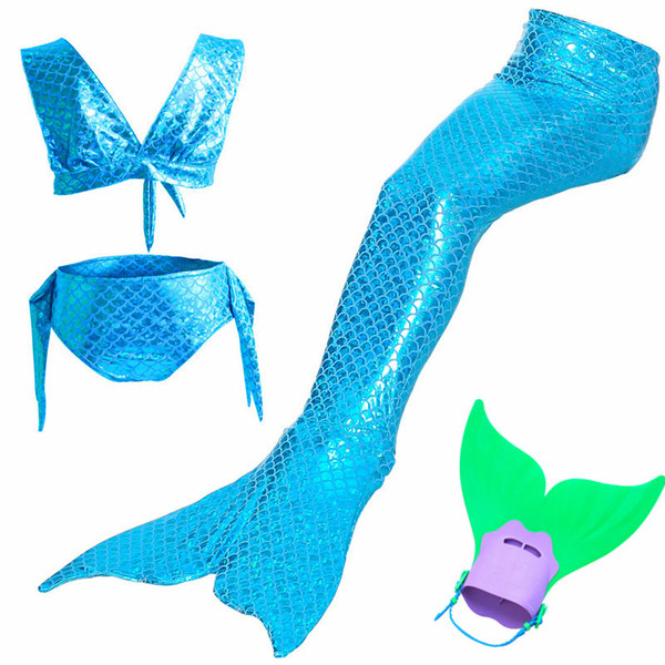 4Pcs/24 Color Little Mermaid Tails Girls Cosplay Costume for Swimming with Fin cos ariel Mermaid Girls Bathing Swimwear suit