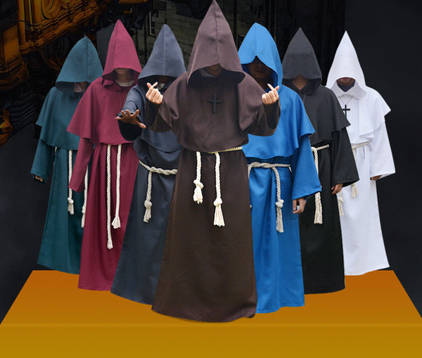 Halloween Cosplay Costume Medieval robes Medieval Frock Robe Monk Costume Shaman Priest Cosplay costume 5 color S-2XL