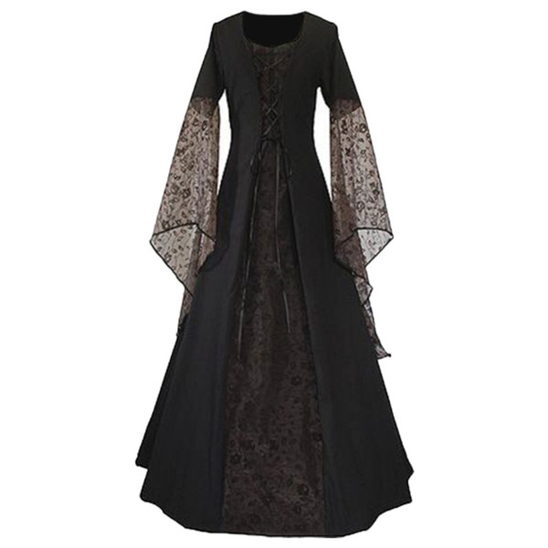 Women Lace Up Vintage Long Dress Renaissance Women's Costume Medieval Maiden Fancy Cosplay Halloween costumes Victorian Dress