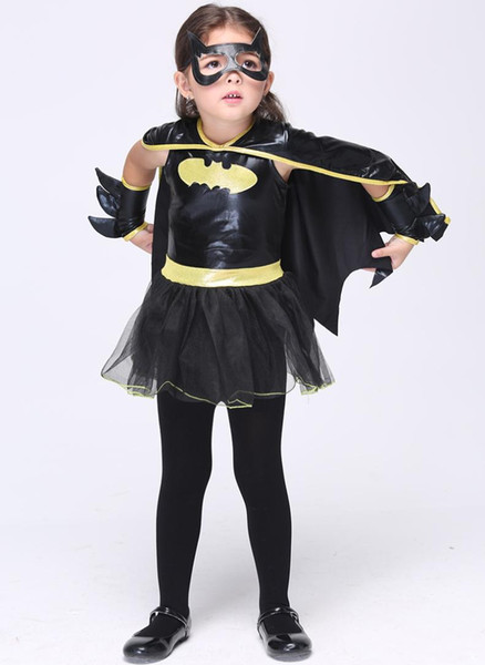 Children Cos Halloween Girls Cosplay Costumes Batgirl Vestido Tutu Dress Kids Carnival Party Cloak Dress