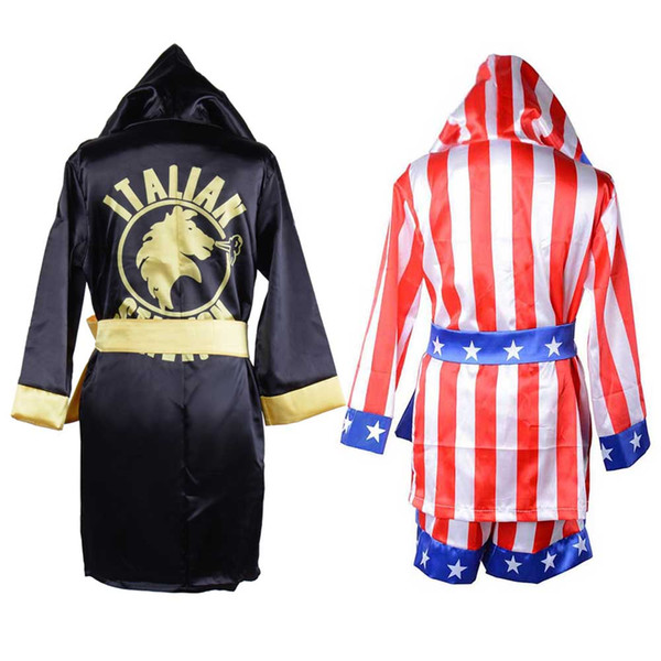 Rocky Italian Stallion Movie Boxing Robe Costume Kids Apollo Rocky Balboa American Flag Bathrobe Boxer Shorts Set for Children