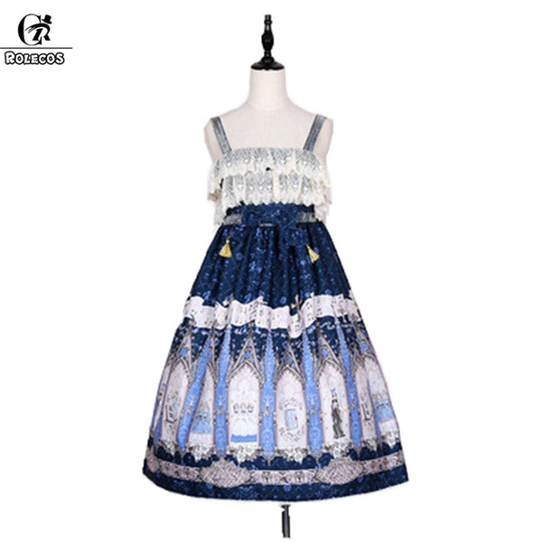 ROLECOS 2018 Lovely Printing Lolita Dress For Women High Waist Slim Fit Strap Dress Female Gifts Sweet Lolita With Lace