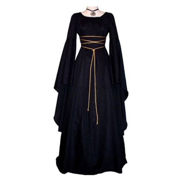 Medieval Women Vintage Royal Sexy Long Sleeve Narrow Waist Long Floor Dress Maxi