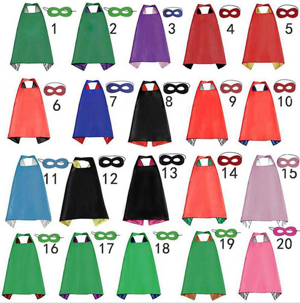 Plain colors 70*70cm 2 layers satincostume Halloween Cosplay Superhero Capes kids capes with mask 20 styles good quality B4