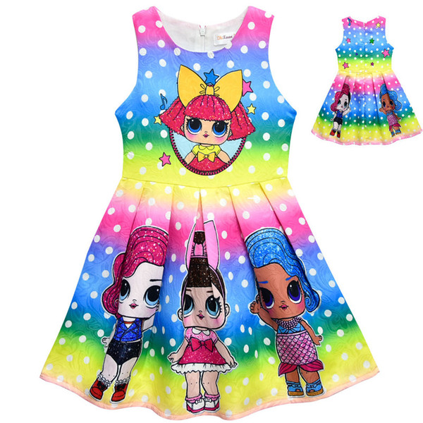 Kids 2019 Lol Dolls Girls Dresses Children's Jacquard Skirt Cartoon Sleeveless Pleated Cosplay Halloween Costume Princess Dress