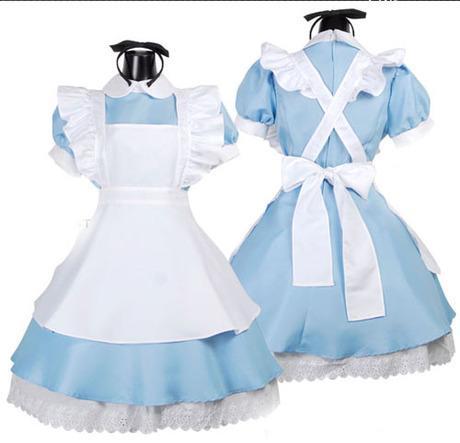 Japanese Best-Selling Fancy Girls Alice In Wonderland Fantasy Blue Light Tone Lolita Maid Outfit Maid Costume Maid Dress