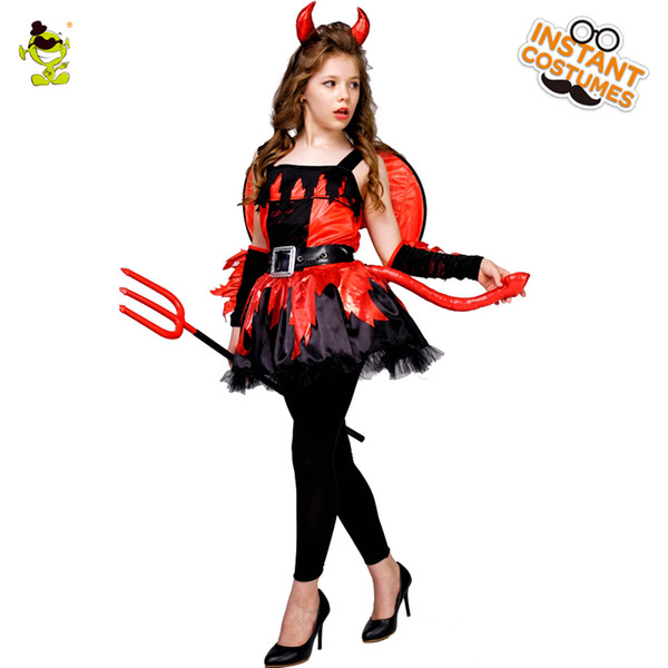 Halloween Party Kids Girl's Devil Costume Fancy Dress Purim Party Cosplay Girl's Devil Dress Costumes