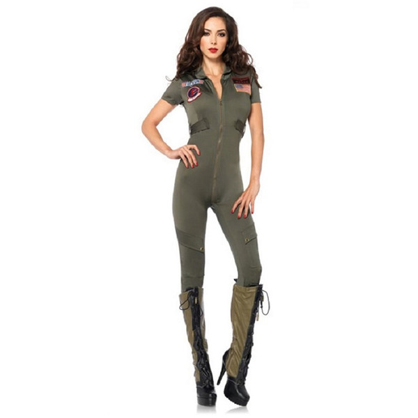 New Arrivals Army Green Cool Regimental Policewomen Costumes Sexy Cosplay Halloween SWAT Jumpsuit For Women Hot Selling