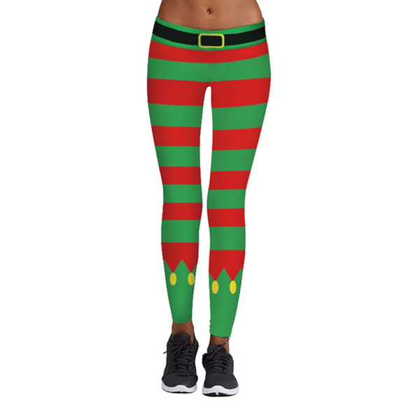 Christmas Santa Claus Cosplay Print Pants Holiday Bottom Leggings Stripes Full Printed Jeggings High Elastic Breathable