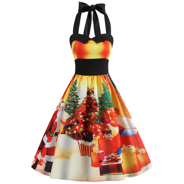 Women Christmas Dress 2018 Floral Slim Vintage Dress Sleeveless Casual Elegant Party Festival Gift Dresses costume Plus Size