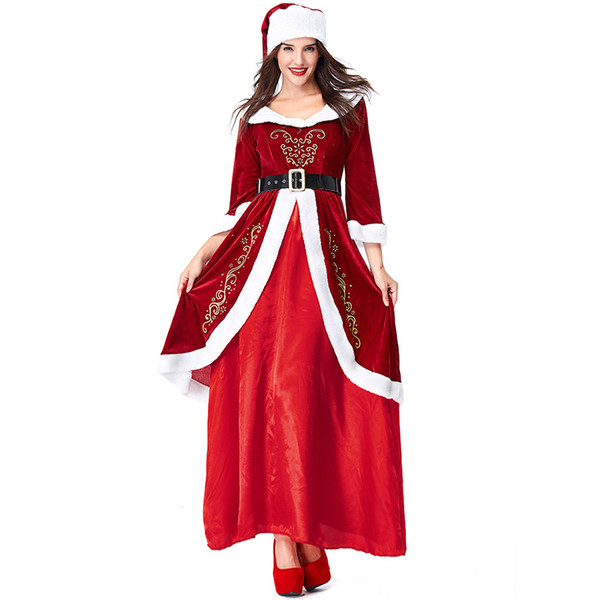 Velvet Red Santa Claus Christmas Costumes Cosplay For Woman Christmas Party Cosplay