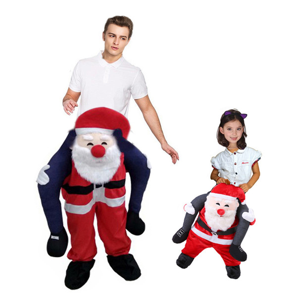 2018 Adult Kids Novelty Santa Claus Costume Christmas Carry Back Funny Suit Ride on Santa Mascot Costume Unisex Cosplay Clothing