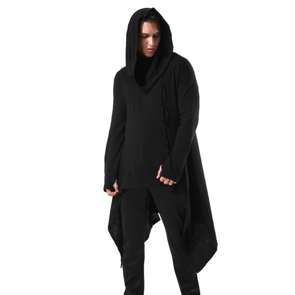 Men's 100% Cotton Asymmetrical Loose Fit Oversized Pullover Long Hoodie Gothic Hooded Sweatshirts