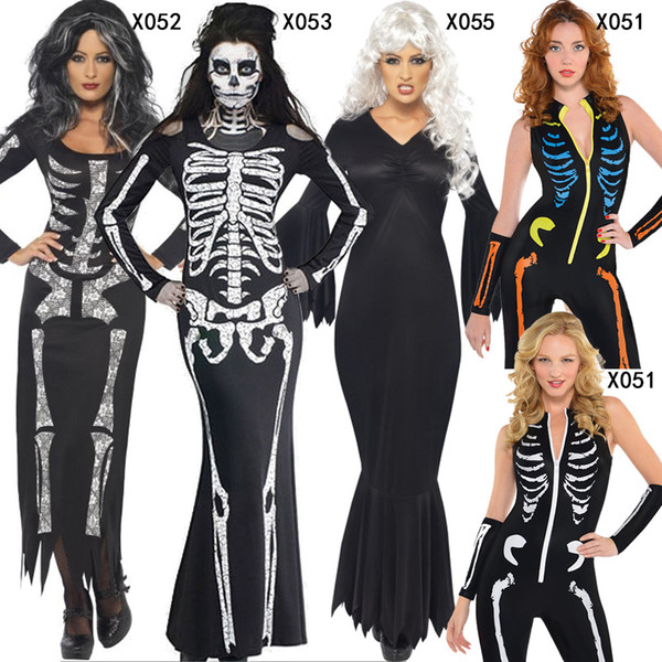 New Arrival Adult Halloween Party Costume Scary Devil Ghost Cosplay Women Skull Skeleton Prints Leotard Catsuit Costume DHL 170923