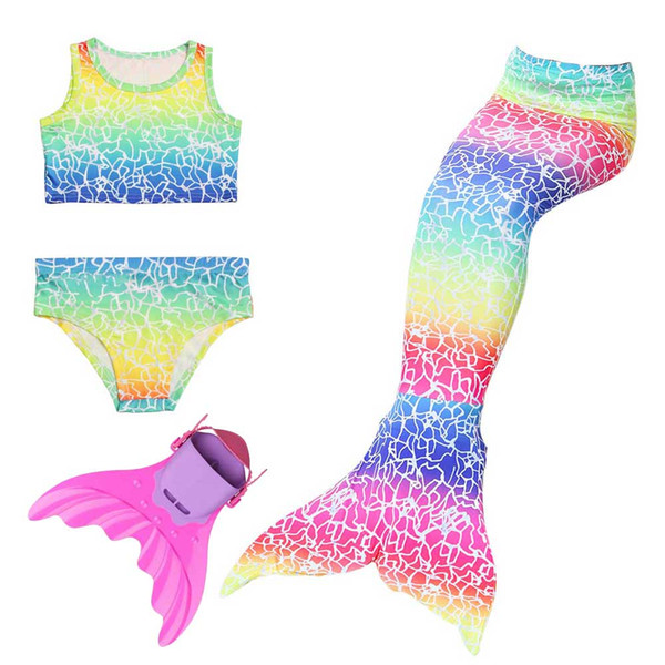 Girls Mermaid Tail For Swimming Cosplay Swimsuit Kid's Sparkle Mermaid Tails Swimmable Costume Swimwear Sets With