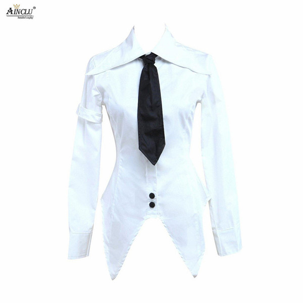 Free Shipping Ainclu Womens Hot Selling Cotton White Long Sleeves Lolita Blouse With Black Tie For four Seasons Cosplay Blouse