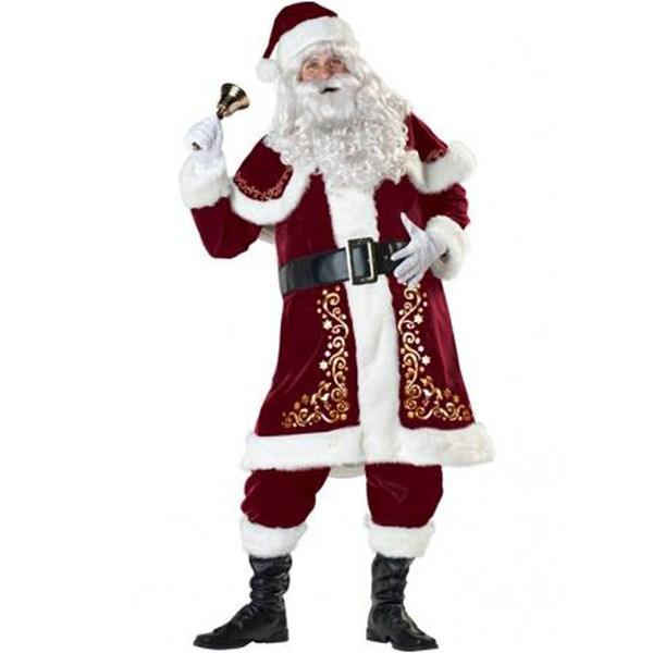 Man's Santa Claus Costume Deluxe Velvet Christmas XMAS Cosplay Fancy Dress