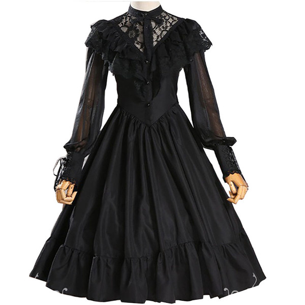 Adult Women Gothic Costume Lace Hollow Bridal Wedding Party Embroidery Dress Lolita Princess Sweet A Line Dress Veil For Ladies