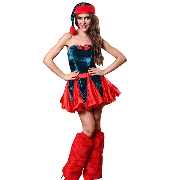 Sexy Women Christmas Elf Costume Santa Helper Adult Cosplay Clothing