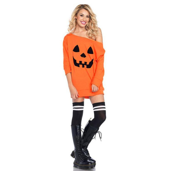 Hot Selling Women Girl Cold Shoulder Pumpkin Costume Accessory Dress Halloween Party Fancy Dress Fast Sending Drop Shipping l821