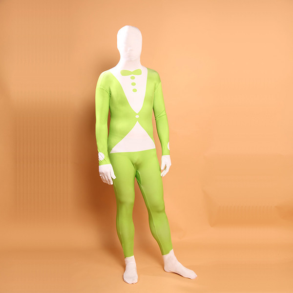 Superhero Green Arrow Cosplay Lycra Costume Halloween Green and White Suit Pattern Spandex Zentai Bodysuit