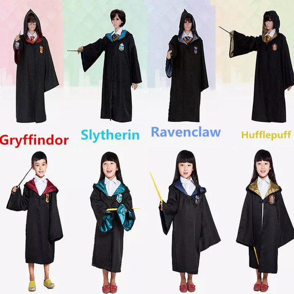 New Harry Potter Robe Gryffindor Cosplay Costume Kids Adult Harry Potter Robe Cloak Halloween Costumes For Kids Adult GGA454 25pcs