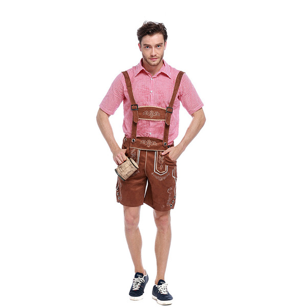 Top Quality Genuine Leather German Beer Man Costumes Adult German Bavarian Oktoberfest Costume Men Halloween Cosplay Costumes