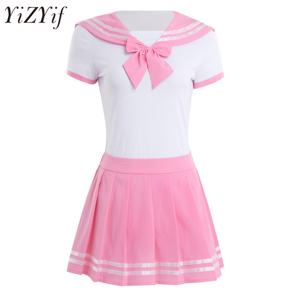 YiZYiF Women Sexy Cosplay lingerie schoolgirl Student Uniform Snap Crotch Romper with Mini Skirt anime Role Play Costume Suit