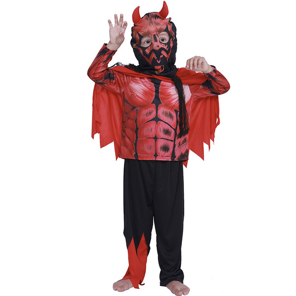 Halloween Demon Cosplay Costume for Children for Kids Red Devil Cosplay Carnival Clothing Party Dress Fantasia Infantil WIth Top Pant Cloak