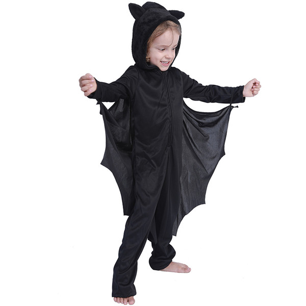 Halloween Costume Cosplay Bat Children Performance Sets Black Long Sleeve Halloween Holiday Carnival Party Coverall Onesies with Cloak