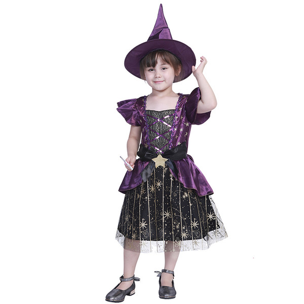 Cute Children Witch Cosplay Costumes Star Stripe Decoration Evil Witch Hat Halloween Carnival Holiday Costumes Party Dress Love Live Cosplay